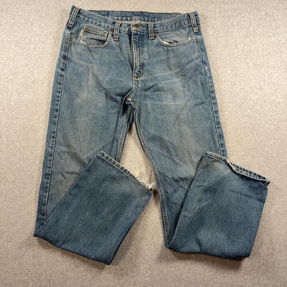 Carhartt B480-DVB Jeans Mens 34x32 Blue Straight Leg Denim Medium Wash Work